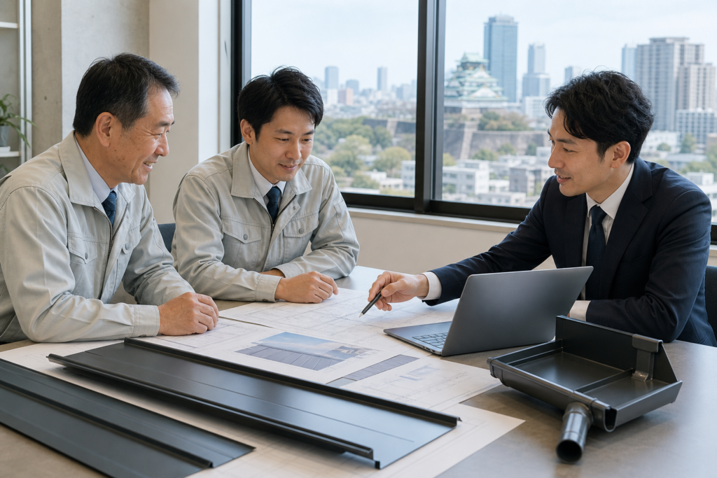 大阪府の板金工事会社M&Aについて相談する経営者とアドバイザー