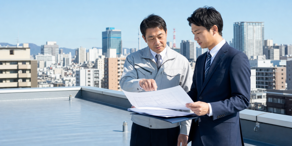 宮城県の防水工事会社M&Aについて相談する経営者とアドバイザー